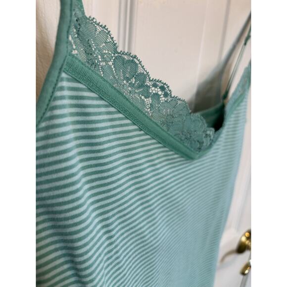 VTG Y2K Lace Cami Tank Size Small Green Striped Built in Bra Fairycore Western - Picture 4 of 7